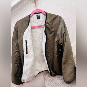 The North Face Olive Bomber Jacket with Sherpa Lining